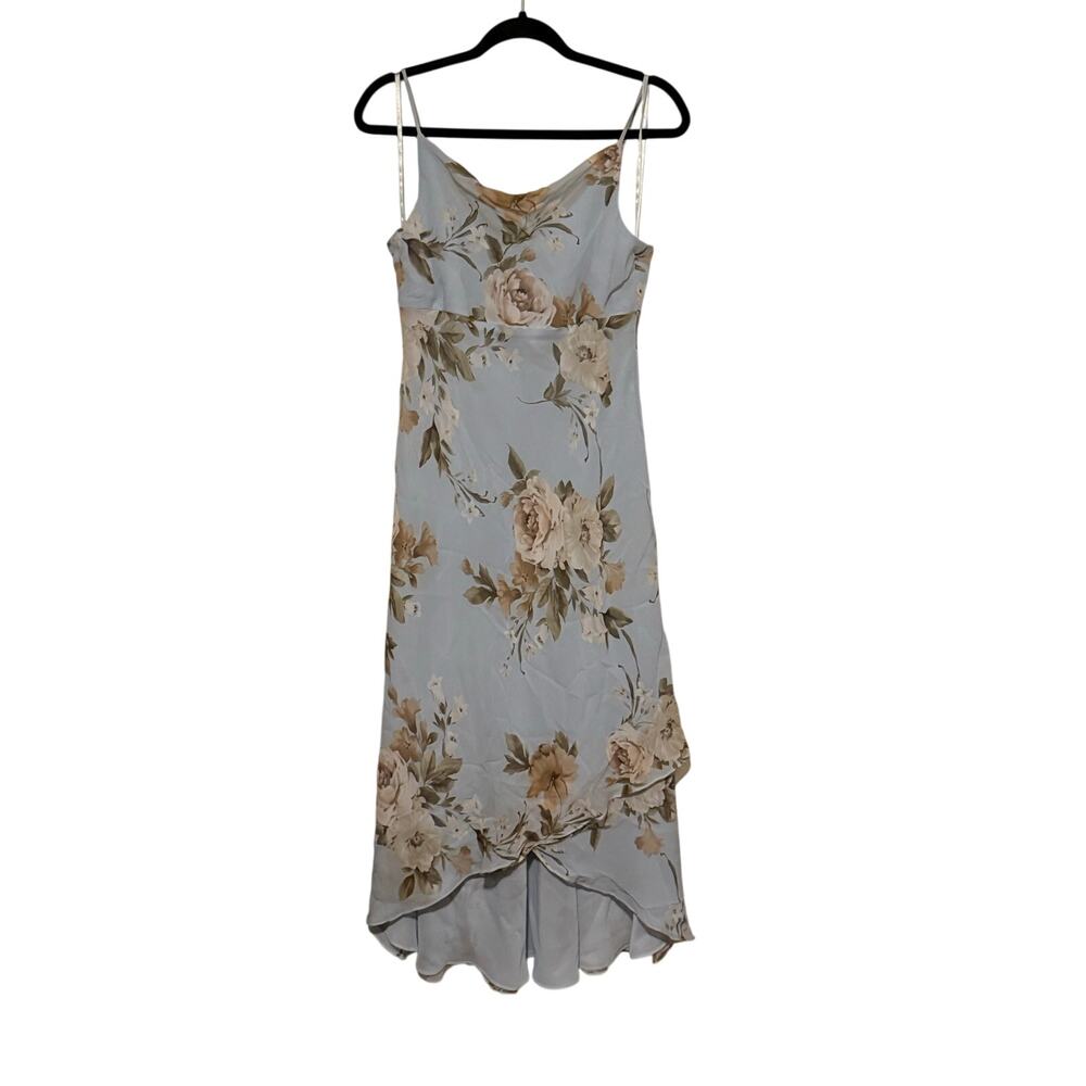 Ann Taylor 100% Silk Floral Cowl Neck Maxi Dress Blue 10P Y2K Romantic